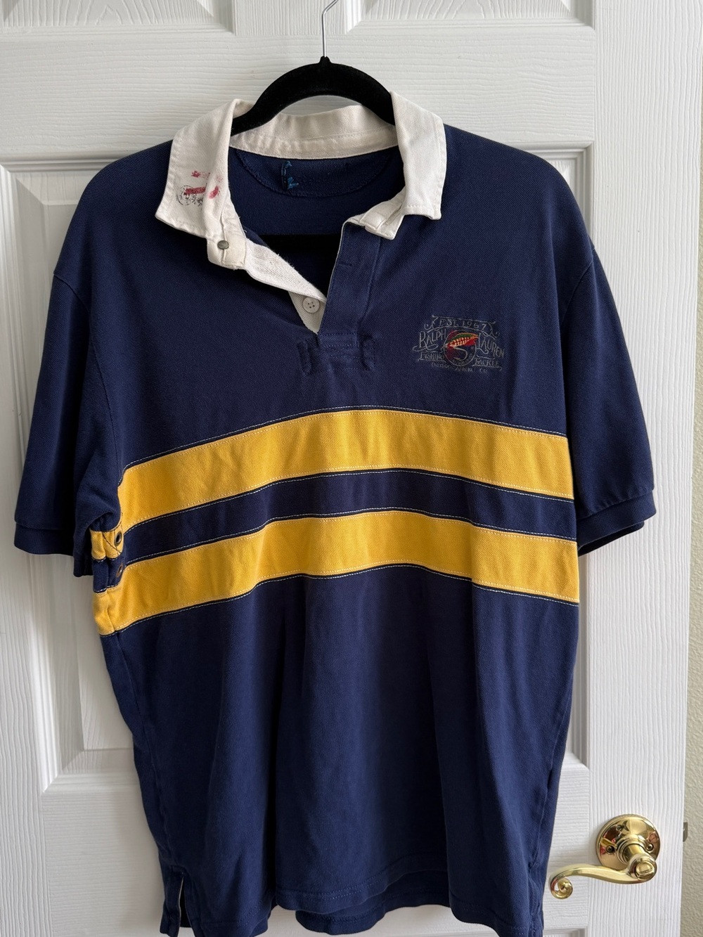 Men's Navy & Yellow Rugby Polo Shirt - Classic Stripe